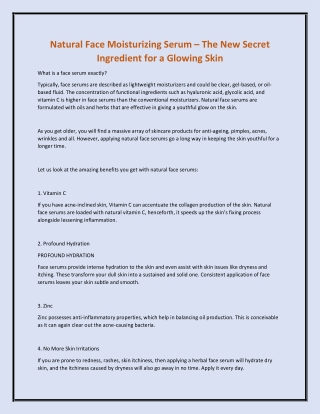 Natural Face Moisturizing Serum