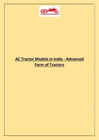 AC Tractor Models in India - Advanced Form of Tractors