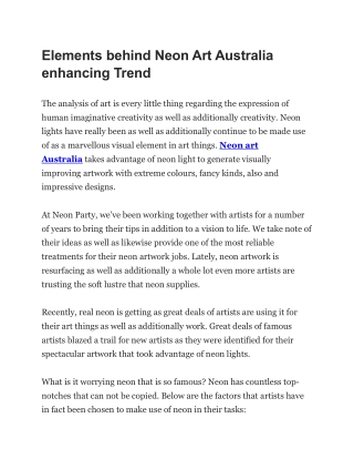 Elements behind Neon Art Australia enhancing Trend