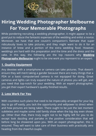 Hiring Wedding Photographer Melbourne For Your Memorable Photographs