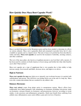 How Quickly Does Maca Root Capsules Work