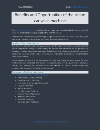 Benefits and Opportunities of the steam car wash machine