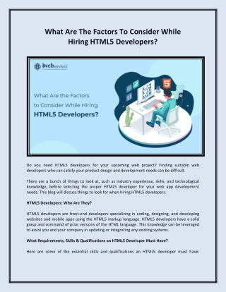 What Are The Factors To Consider While Hiring HTML5 Developers - iWebServices