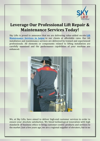 Lift Repair Service in Rajasthan