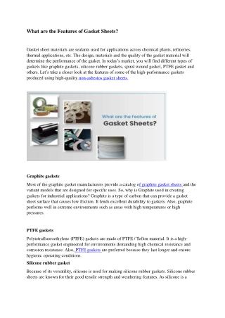 features of Gasket Sheets