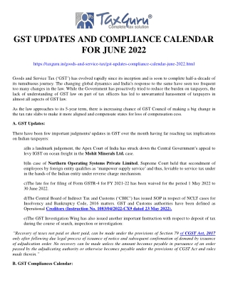 GST updates and compliance calendar for June 2022