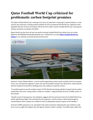 Qatar Football World Cup criticized for problematic carbon footprint promises