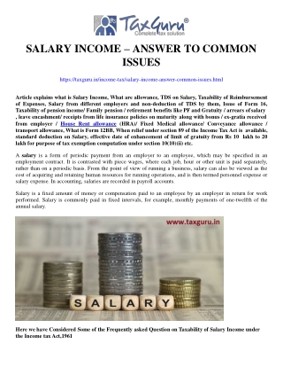 Salary Income – Answer to Common issues