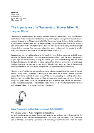 The Importance of a Thermostatic Shower Mixer Ft. Jaquar Mixer