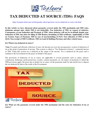 Tax Deducted at Source (TDS): FAQs