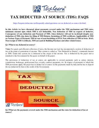 Tax Deducted at Source (TDS): FAQs