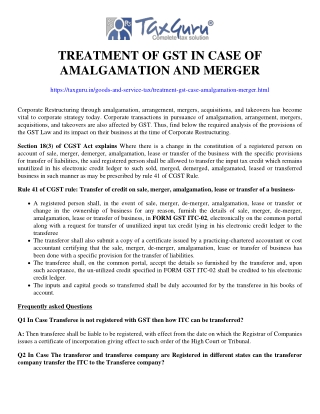 Treatment of GST in Case of Amalgamation and Merger