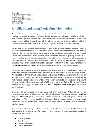 Amplify Sound using Ahuja Amplifier models