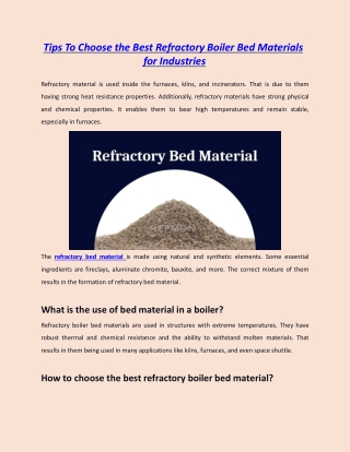 Tips To Choose the Best Refractory Boiler Bed Materials for Industries