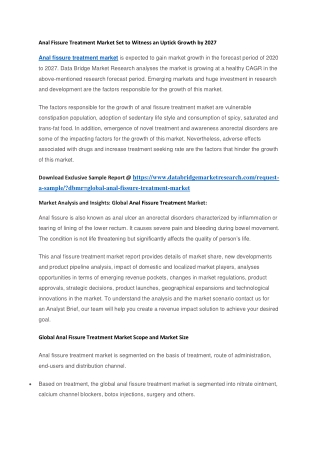 Anal Fissure Treatment Market Set to Witness an Uptick Growth by 2027