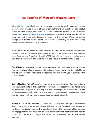 Key Benefits of Microsoft Windows Azure
