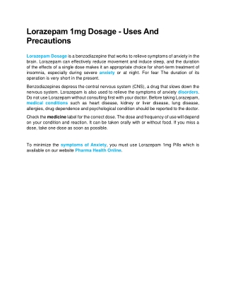 Lorazepam 1mg Dosage - Uses And Precautions