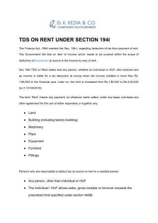 TDS ON RENT UNDER SECTION 194I