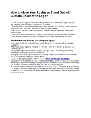 How to Make Your Business Stand Out with Custom Boxes with Logo?