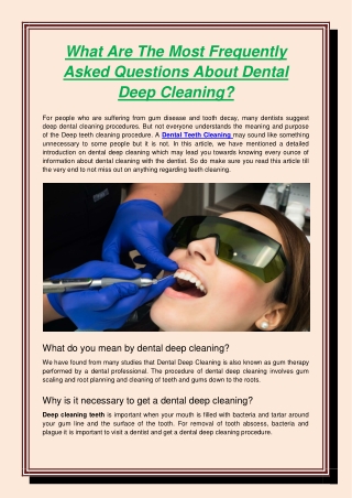 What Are The Most Frequently Asked Questions About Dental Deep Cleaning