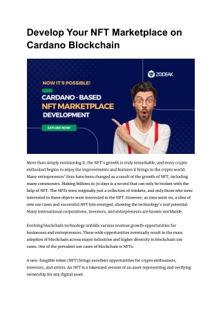 Develop NFT marketplace on Cardano blockchain