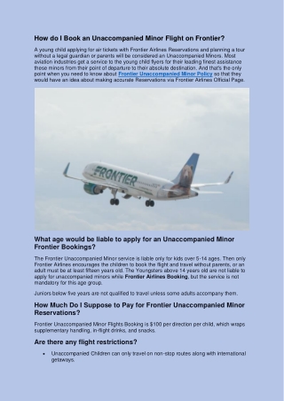 How do I Book an Unaccompanied Minor Flight on Frontier