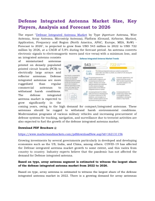 Defense Integrated Antenna Market Size, Key Players, Analysis and Forecast to 2026