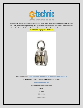 Bloczek Do Liny Przykręcany | Etechnic.eu
