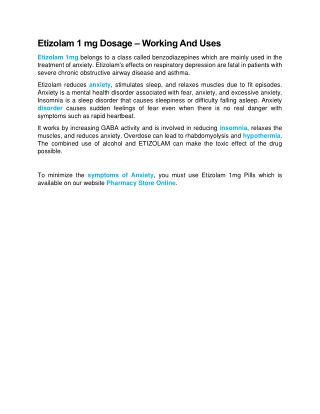Etizolam 1 mg Dosage – Working And Uses