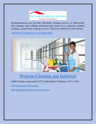 Affordable Cleaning Service in Bakersfield Proteamcleans4u.com