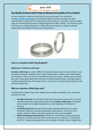 Buy Quality Seamless Rolled Rings to Maintain the Quality of Your Projects