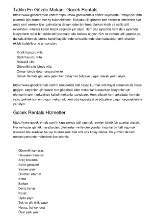 Tatilin En Gözde Mekanı: Gocek Rentals