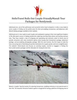 HelloTravel Rolls Out Couple-FriendlyManali Tour Packagesfor Newlyweds.docx