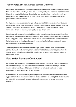 Yedek Parça İçin Tek Adres: Solmaz Otomotiv
