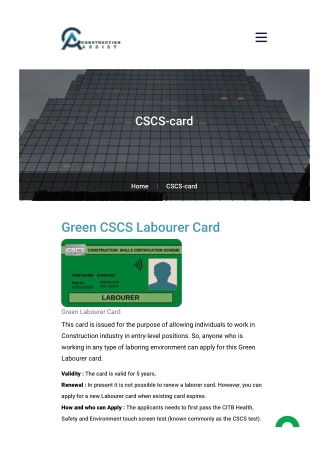 Green CSCS Labourer Card | CSCS Labourer Card