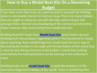 How to Buy a Model Boat Kits On a Shoestring Budget