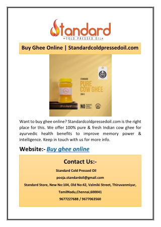 Buy Ghee Online | Standardcoldpressedoil.com
