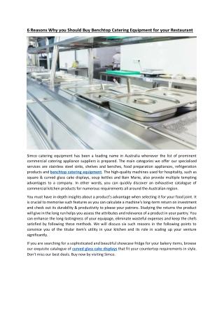 6 Reasons Why you Should Buy Benchtop Catering Equipment for your Restaurant