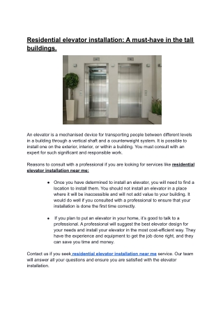 Residential elevator installation_ A must-have in the tall buildings