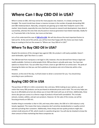 Where Can I Buy CBD Oil in USA?