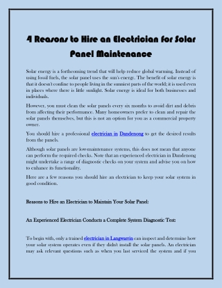 4 Reasons to Hire an Electrician for Solar Panel Maintenance
