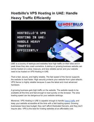 Handle Millions of Traffic on Hostbillo’s VPS Hosting in UAE