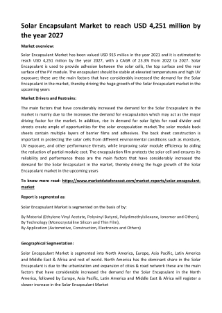 Solar Encapsulant Market