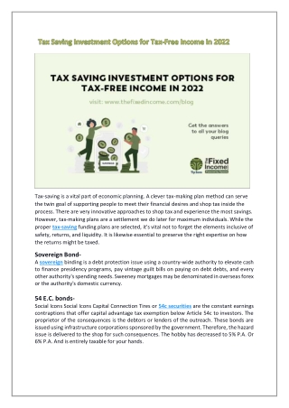 Tax Saving Investment Options for Tax-Free Income in 2022