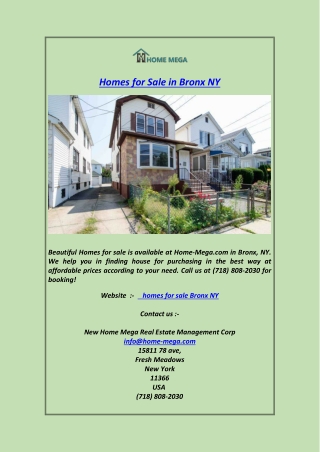 Homes for Sale in Bronx NY