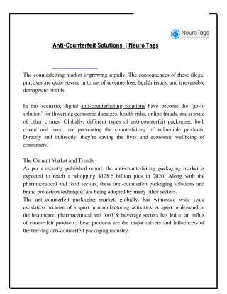 Anti-Counterfeit Solutions