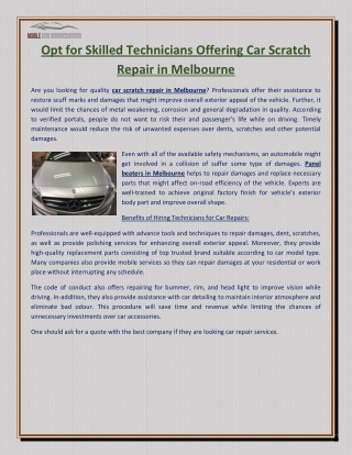 Opt for Skilled Technicians Offering Car Scratch Repair in Melbourne