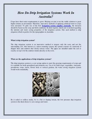 How Do Drip Irrigation Systems Work In Australia