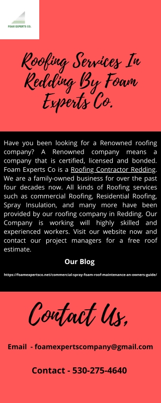 Roofing Services In Redding By Foam Experts Co.