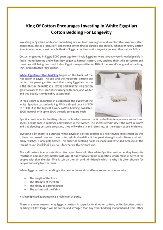 King Of Cotton Encourages Investing In White Egyptian Cotton Bedding For Longevity
